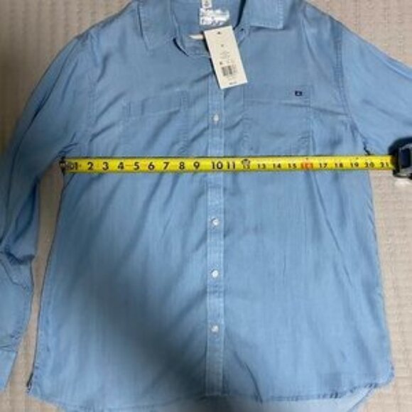 Crown & Ivy Blue Chambray Tencel Long Sleeve Button Up Blouse Size Medium NWT - Picture 8 of 12